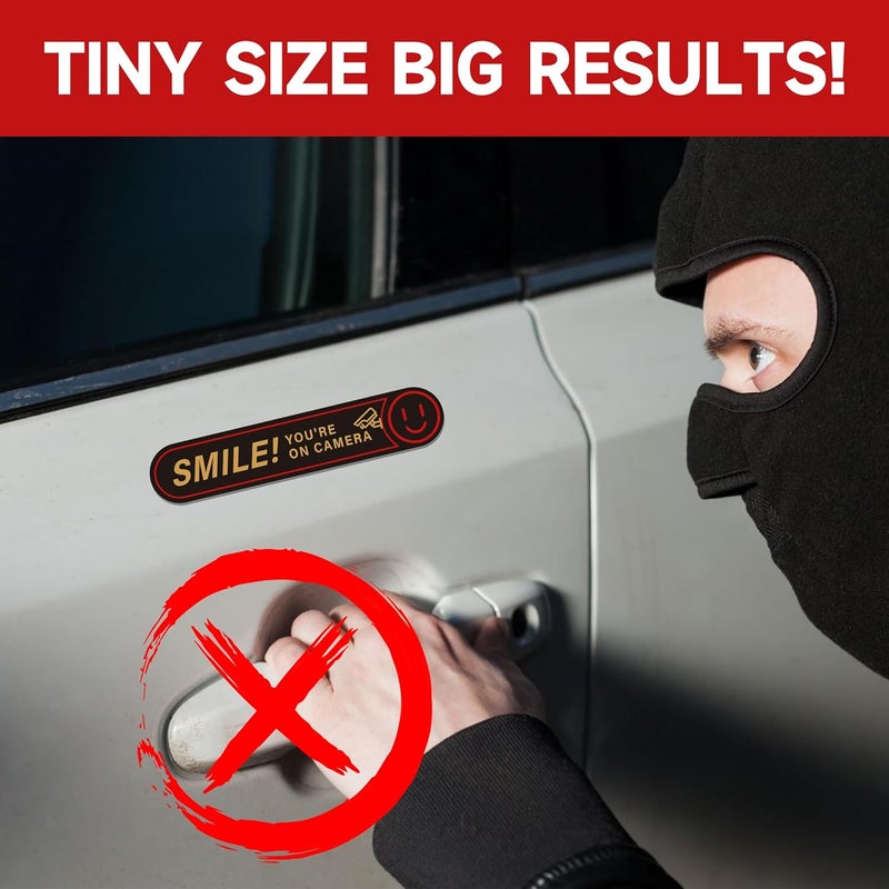 LUHIMO 8PCS Smile You're On Camera Sticker, Self Adhesive Waterproof Durable Video Surveillance Sign Sticker for Car, Security Camera Sign for Home, Business, Cars and Window（5" x 1"） - Image 5